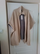 Beżowa piękna oversizowa swetrowa kamizelka Deni Cler,  100% wełna merino 