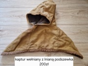 Kaptur wełniany z lnianą podszewką - ręcznie szyty
