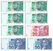 Chorwacja 8 szt. 5xP28 5 kuna 1993 1xP30 20 kuna 1993 2xP31 50 kuna 1993