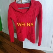 Czerwony ciepły wełniany sweter na zimę bluza z wełny z kapturem wełna