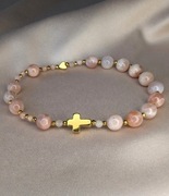 Bransoletka różaniec kamienie krzyżyk serduszko prezent pamiątka 