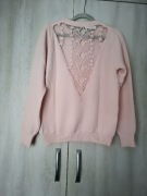 Nowy ciepły sweterek tył piękna koronka jak kaszmir r. S /M pudrowy róż