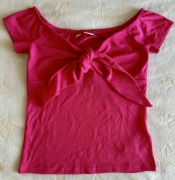 Bluzka damska Carmen różowa 34 odkryte ramiona węzeł