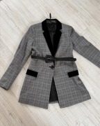 Marynarka damska żakiet w kratę długi szary rozmiar XS/S