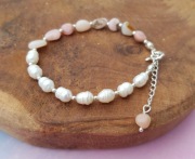 Bransoletka srebro srebrna perły i opal różowy