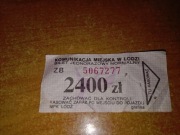 Bilet jednorazowy 2400zł szare logo MPK Łódź stare logo skasowany