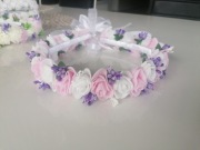 Wianek komunijny biały ślub sesja biały różowyróżyczki