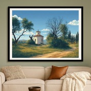 Grecja Kreta pejzaż z małą kapliczką - plakat art deco - 60x40cm 