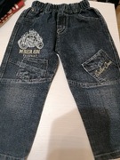 Spodnie dzinsowe 92 z haftem motor motocyklista jak za darmo 