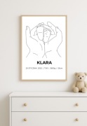 Metryczka narodziny dziecka plakat A4 druk linie minimalizm 
