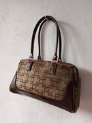 brązowa torebka na ramie vintage we wzory damska torba eco skóra