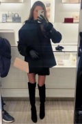 ZARA granatowy wełniany krótki płaszcz z szalikiem z tkaniny wełna XS