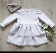 Sukienka chrzest Nitki Kids roz 68 biała z koronką