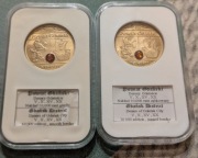 X Denarów Szlak Bursztynowy Faktoria Powiat Gdański z bursztynem 2 szt