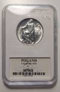 Moneta 5 zł rybak 1974 grading MS68 mała trawka płaska data 