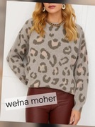 Tchibo sweter w panterkę wzór leopard szary z wełną moherową roz.4 XL