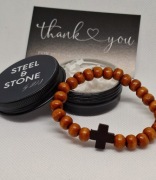 Bransoletka drewniana z krzyżem "Steel & Stone" 