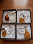 Bursztyn w srebrnej oprawie z łańcuszkiem, srebro 925