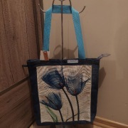 UPCYKLING-NIEBIESKIE TULIPANY-nowa torba na zamek hand made rękodzieło LEWA