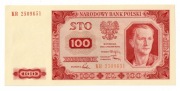 Banknot 100 zł Polska 1948 Seria KR | STAN UNC! Odmiana z ramką Pstrowski
