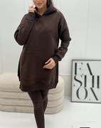 Komplet damski dresowy, bawełniany Czekoladowy , leginsy prążek 