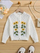 SHEIN Młoda dziewczyna Kwiatowy haft Dzianina Pointelle Rozpinane Swetry