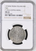 1973 próba PRL 20 zł drzewo NGC MS64