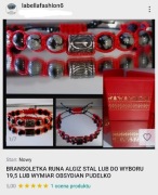 BRANSOLETKA KAMIEŃ OBSYDIAN ŚNIEŻNY LAWA RUNA ALGIZ  WYBORU WYMIAR PUDEŁKO 