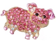 Broszka Świnka Różowa Złota Cyrkonie Moda Elegancja Przypinka, Prezent GIFT
