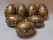 7 x Jajka drewniane wielkanocne vintage prl złote kwiaty malowane
