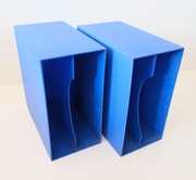 dwa pudełka, stojaki, vintage box na płyty winylowe LP DBGM Griffix