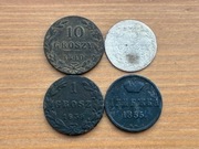 10 groszy 1840, 5 groszy 1819, grosz 1839, dienieżka 1855 zestaw 4 sztuk
