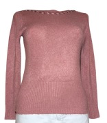 Sweter z cekinami na dekolcie w kolorze brudnego różu M / L (38 / 40)
