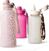 MAMEIDO Butelka Bidon sportowa 2 L ze słomką na siłownie, bieganie różowa