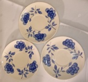 Talerzyki Deserowe ZF Koło | Fajans Vintage PRL | Niebieskie Kwiaty | 3 szt