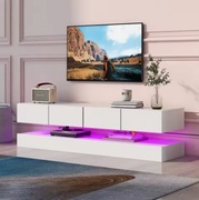 Nowoczesna szafka RTV LED Anajqaqia – wisząca, 2 szafki + 4 szuflady, biała