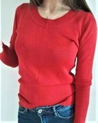Czerwony, malinowy sweter damski, Terranova, S