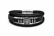 Bransoletka męska z czarnej skóry z motywem Drzewa Życia