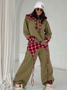 ZOCCO Luźny, ciepły komplet, z odpinanym ozdobnym pasem w kratkę