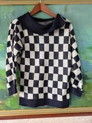 wełniany golf sweter kardigan bluza krata szachownica wywijany kołnierz