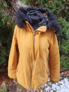 ciepła kurtka kaptur muszardowa parka roz M 38 Zara ocieplana +prezent