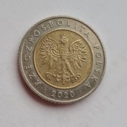 Moneta 5 zł z 2020 roku obiegowa 5zl złotych 2020r rok obiegowe RZADKA