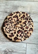 Brązowy nowy beret w panterkę włochaty angora