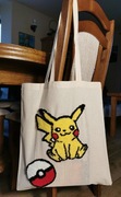 Torba płócienna do szkoły na zakupy z ręcznie wykonaną aplikacją Pikachu 