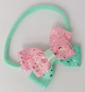 Opaska na wesele roczek urodziny kokardka kokarda miętowa różowa