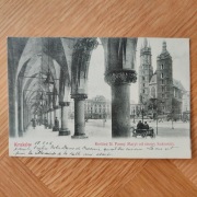 Pocztówka Kraków - Kościół N. Panny Maryi od strony Sukiennic - 1905