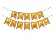 Baner HAPPY BIRTHDAY Kraft Eko Złoty Napis Boho urodziny