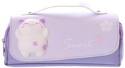 Fioletowy Piórnik Szkolny Saszetka z Kotkiem Antystresowym Squishy Kawaii