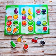 Układanka na rzepy Montessori. Zabawka edukacyjna. Warzywa I owoce. 