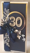 Kartka urodzinowa 30 elegancka ręcznie robiona granat DL pudełko